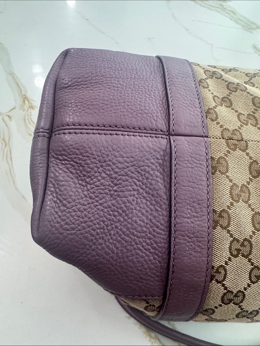 Gucci Beige GG Canvas Tote with Purple Trim and Gold Hardware - Picture 11 of 13